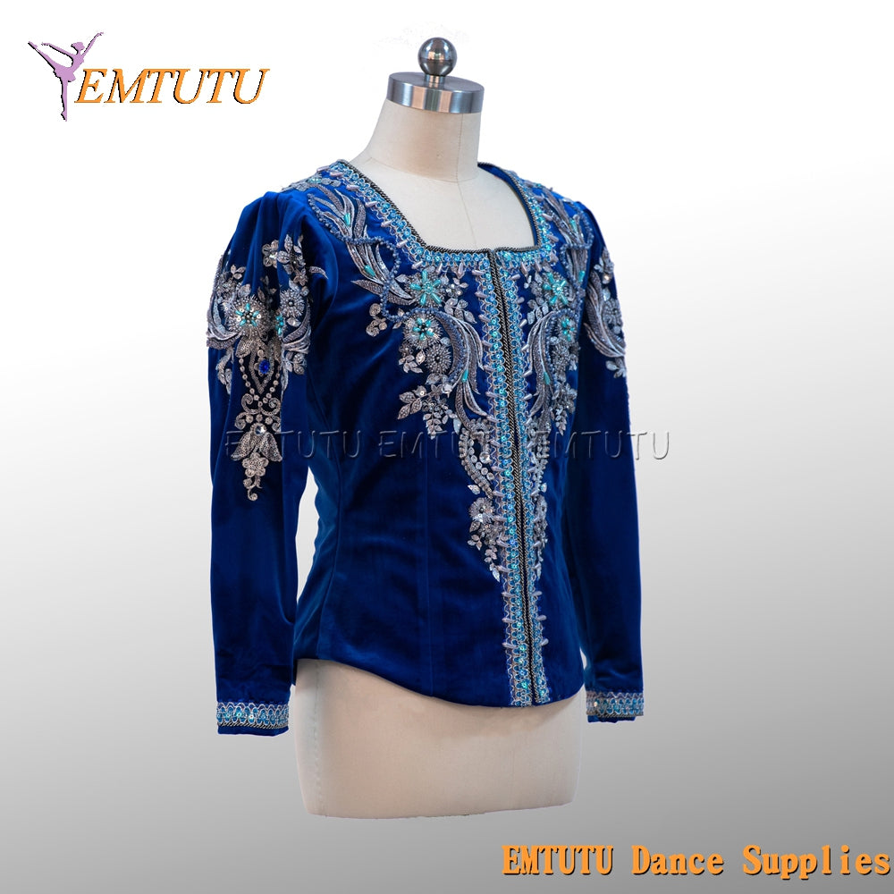 EM002 EMTUTU Navy Blue Velvet Custom-Made Giselle Albrecht Men Stage Professional Ballet Costumes Jacket for boy Ballerinas