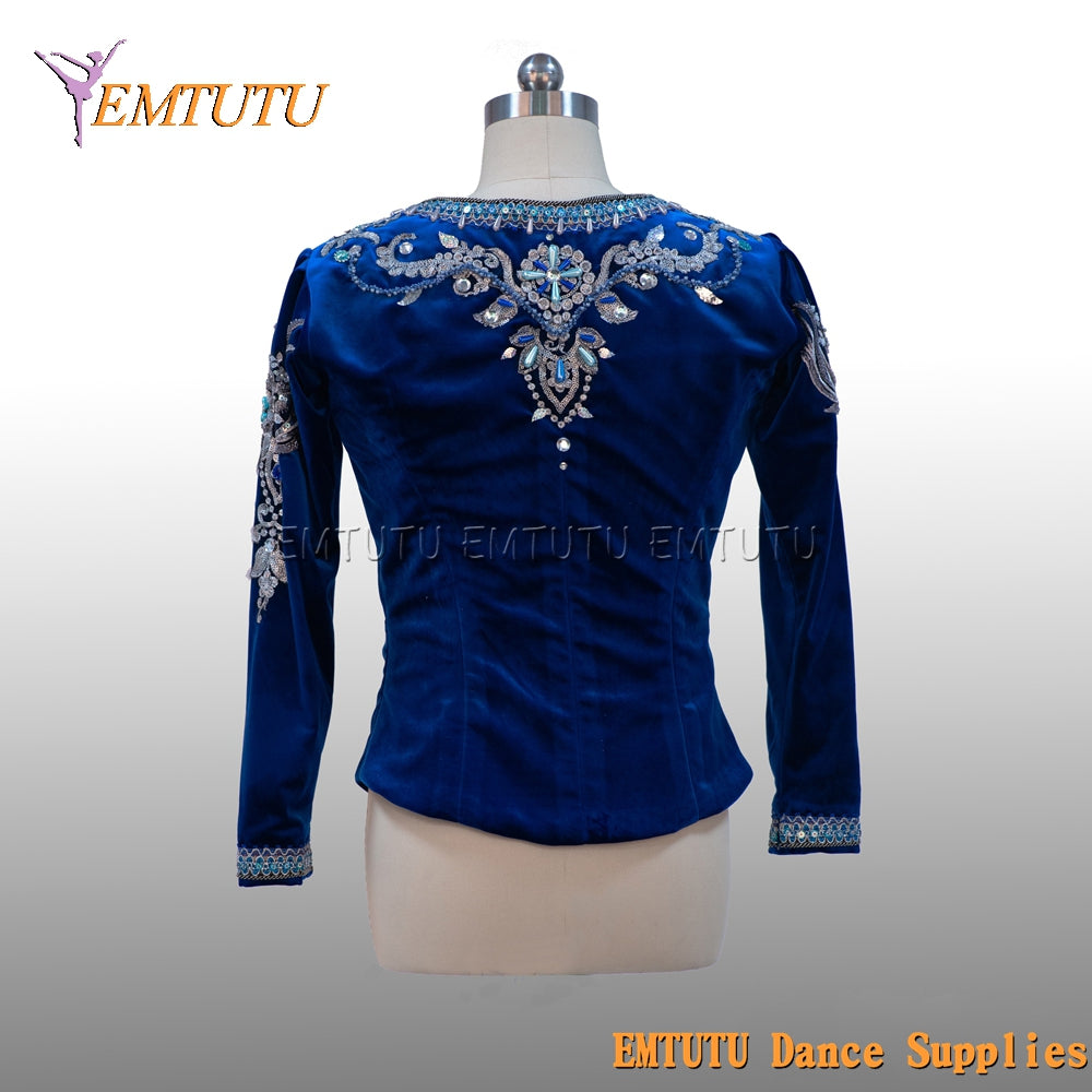 EM002 EMTUTU Navy Blue Velvet Custom-Made Giselle Albrecht Men Stage Professional Ballet Costumes Jacket for boy Ballerinas