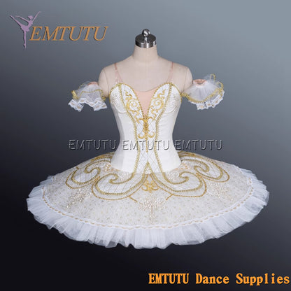 EM1189 EMTUTU Adult professional ballet tutu White and Gold tutu pancake performance tutus ballet stage costume women girls