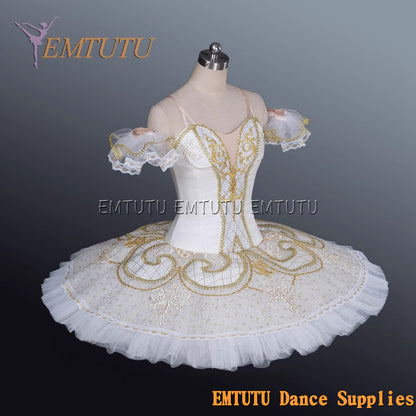 EM1189 EMTUTU Adult professional ballet tutu White and Gold tutu pancake performance tutus ballet stage costume women girls