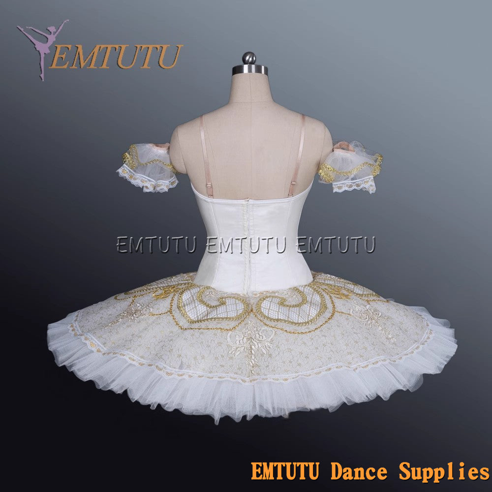 EM1189 EMTUTU Adult professional ballet tutu White and Gold tutu pancake performance tutus ballet stage costume women girls
