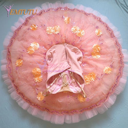 EM1082 EMTUTU Adult Professional Ballet Tutu Peach Pink Sugar Plum Fairy Ballet Stage Costume Nutcracker Competition Performance Tutus EMTUTU