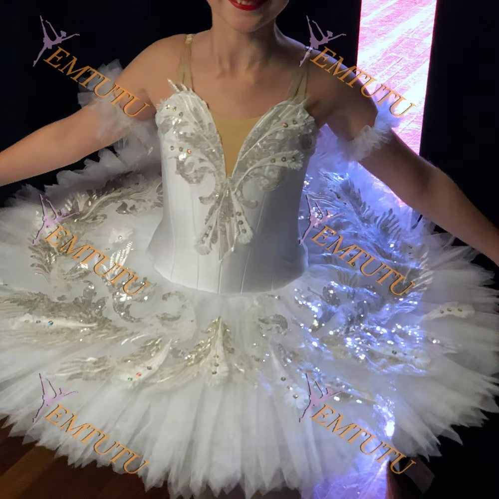 EM1157 EMTUTU White Swan Lake Ballet Tutu Dying Swan Professional Tutu Classical Performance Pancake Ballet Tutus Ballet Stage Costumes Women