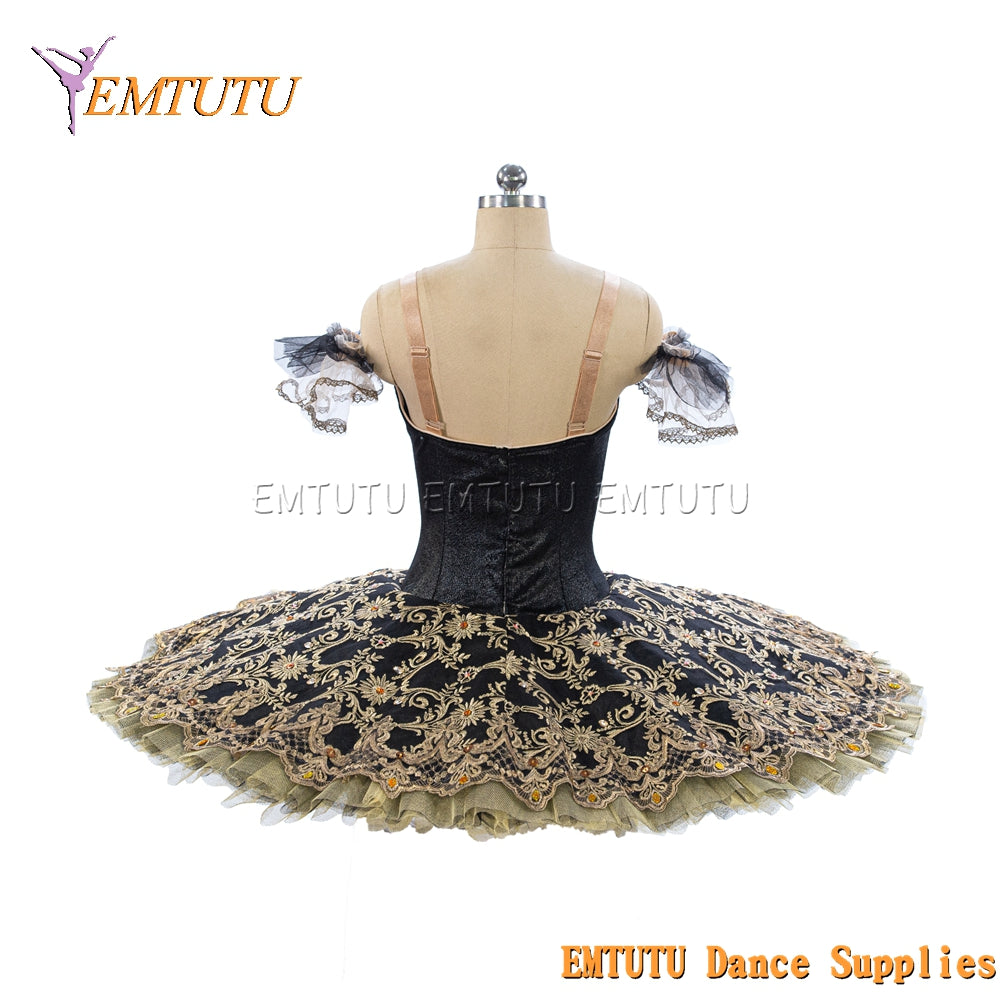 EM1215 EMTUTU Adult Professional Tutus Black Gold Professional ballet tutu Costume Ballerina Pancake tutu dress for women