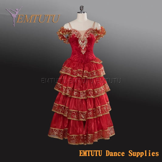 EM1244 EMTUTU Red Kitri Variation Spanish Style Stage Costume Romantic Tutu Ballet Dress for Girls
