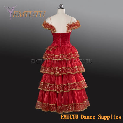 EM1244 EMTUTU Red Kitri Variation Spanish Style Stage Costume Romantic Tutu Ballet Dress for Girls