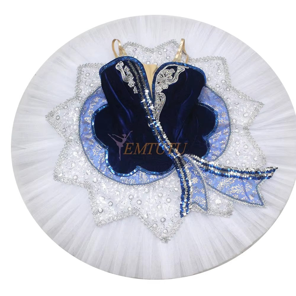 EM1276 EMTUTU Adult professional ballet tutu blue white Flames of Paris women ballet stage tutu costume performance pancake tutu