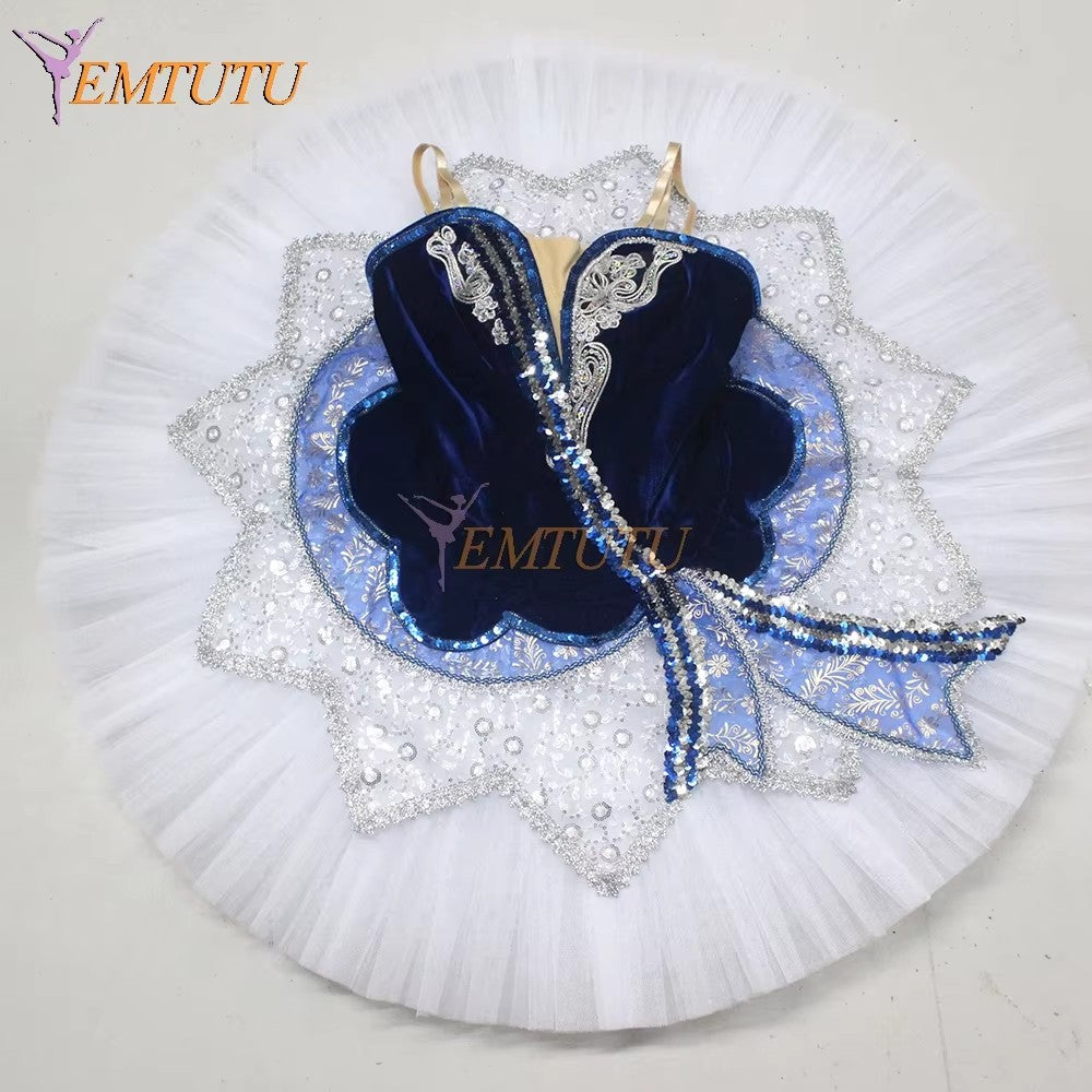 EM1276 EMTUTU Adult professional ballet tutu blue white Flames of Paris women ballet stage tutu costume performance pancake tutu