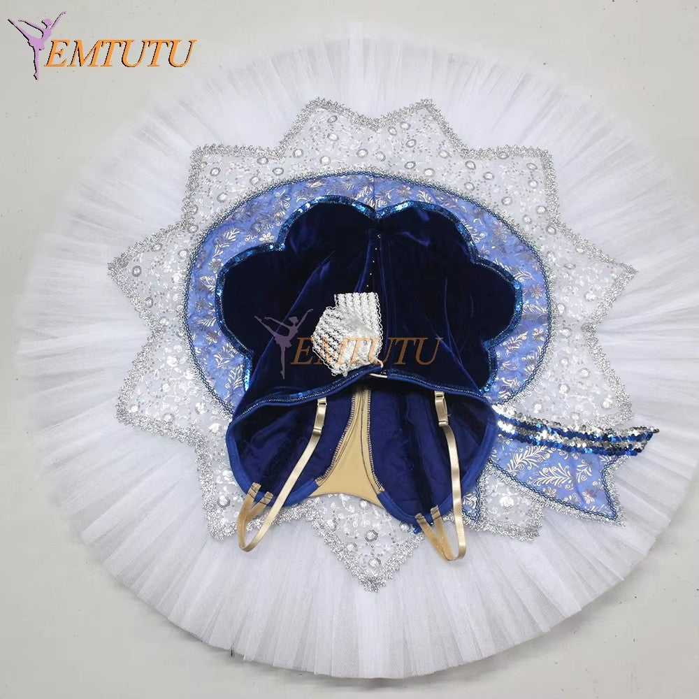 EM1276 EMTUTU Adult professional ballet tutu blue white Flames of Paris women ballet stage tutu costume performance pancake tutu