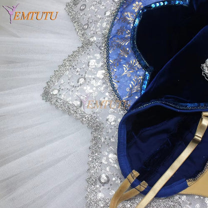 EM1276 EMTUTU Adult professional ballet tutu blue white Flames of Paris women ballet stage tutu costume performance pancake tutu