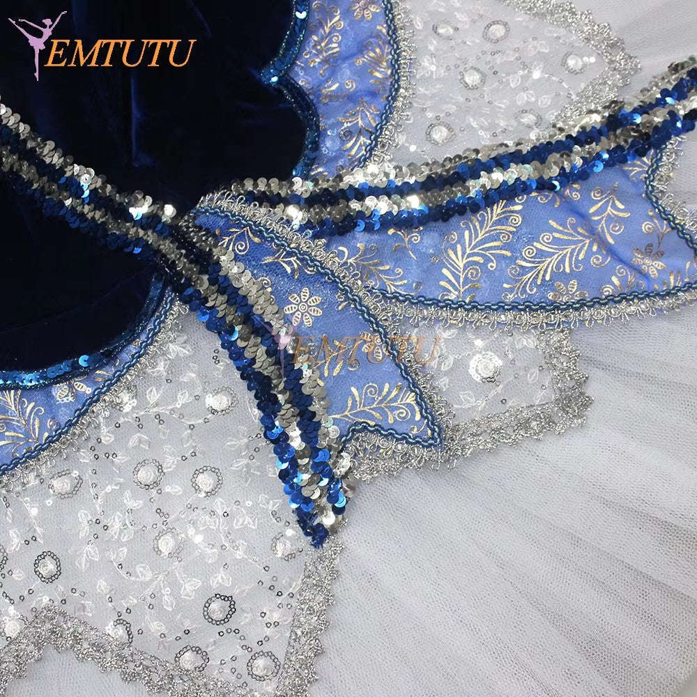 EM1276 EMTUTU Adult professional ballet tutu blue white Flames of Paris women ballet stage tutu costume performance pancake tutu