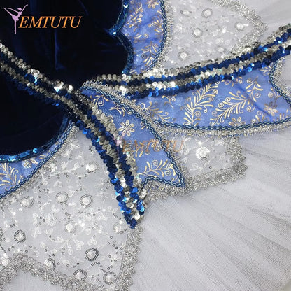 EM1276 EMTUTU Adult professional ballet tutu blue white Flames of Paris women ballet stage tutu costume performance pancake tutu