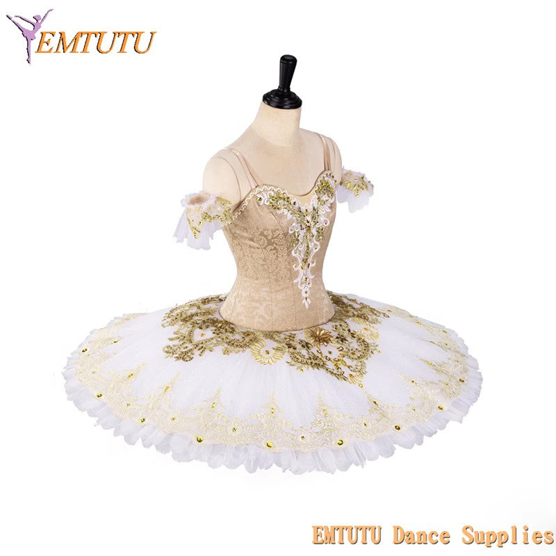 EM1388 EMTUTU Adult Child Performance Gold White Professional Ballet Stage Tutu Costume