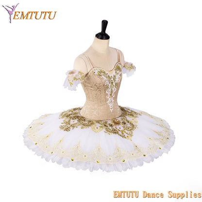 EM1388 EMTUTU Adult Child Performance Gold White Professional Ballet Stage Tutu Costume