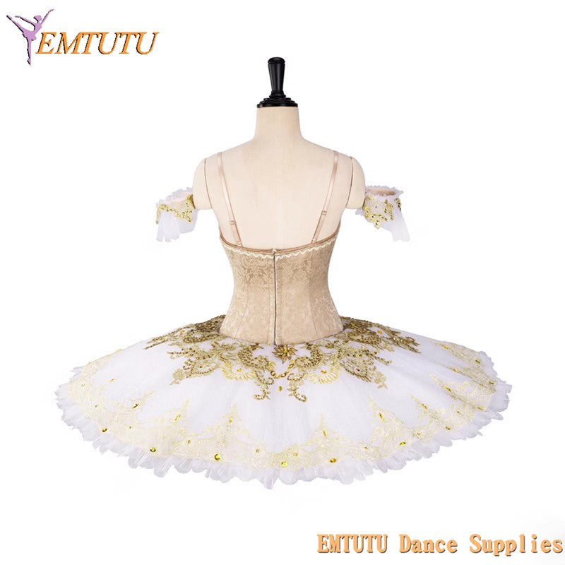 EM1388 EMTUTU Adult Child Performance Gold White Professional Ballet Stage Tutu Costume