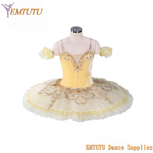 EM1391 EMTUTU Yellow Gold Professional Ballet Tutu Pancake Tutu Adult Child Custom Made