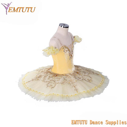 EM1391 EMTUTU Yellow Gold Professional Ballet Tutu Pancake Tutu Adult Child Custom Made