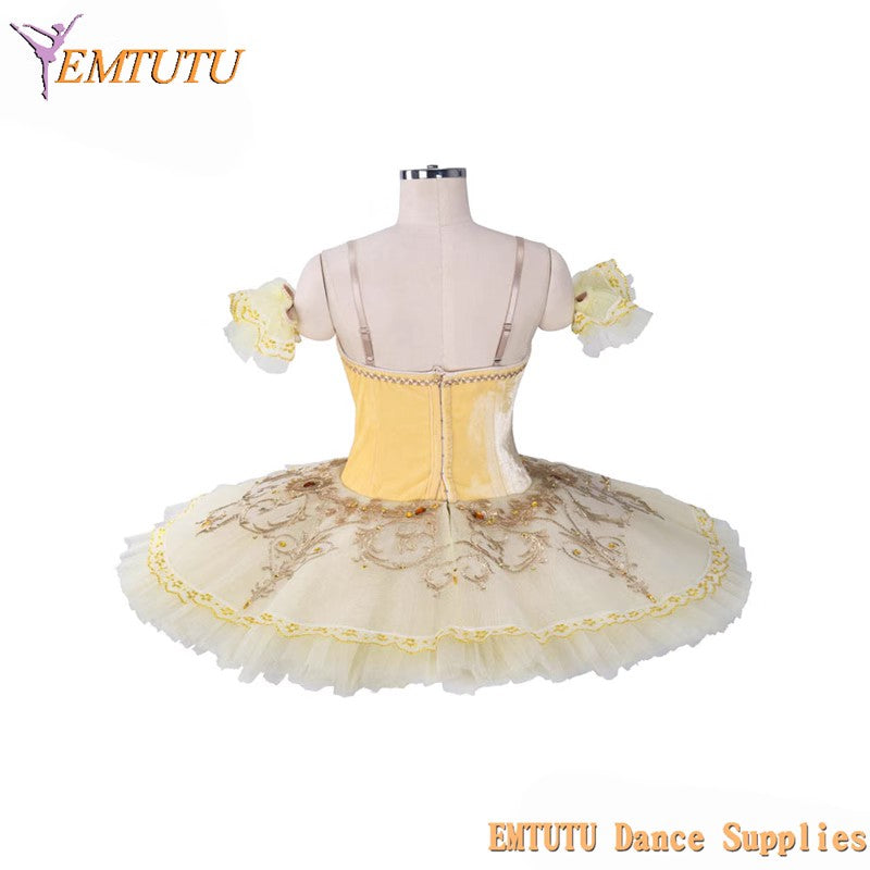 EM1391 EMTUTU Yellow Gold Professional Ballet Tutu Pancake Tutu Adult Child Custom Made