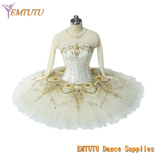 EM1435 EMTUTU Adult Girls Professional Ballet Tutu White Golden Women Ballet Stage Costumes Pancake Performance Tutus