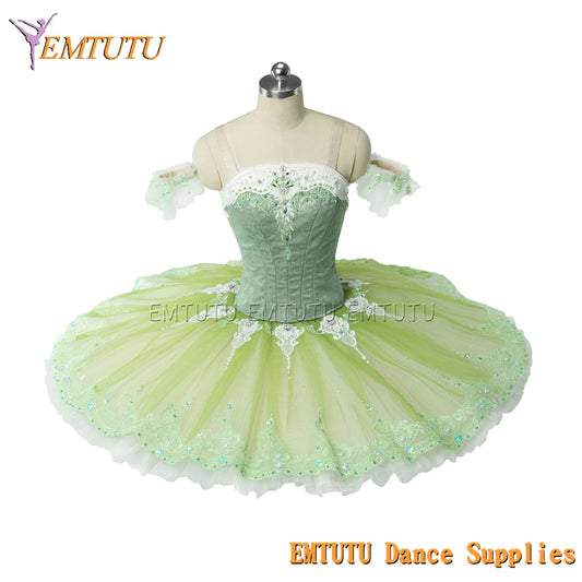 EM1436 EMTUTU Professional Ballet Tutu Costume Green Women Girls Custom Made Ballet Stage Pancake Tutus Dress