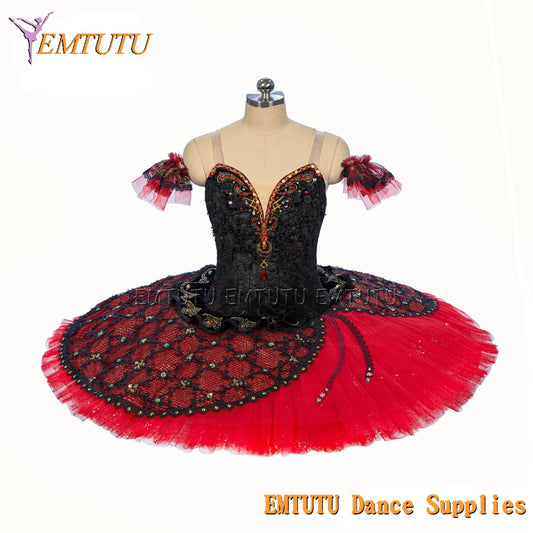EM1471 EMTUTU Women Girls Professional Ballet Tutu Black Red Ballet Pancake Tutu Performance Classical Ballet Tutu
