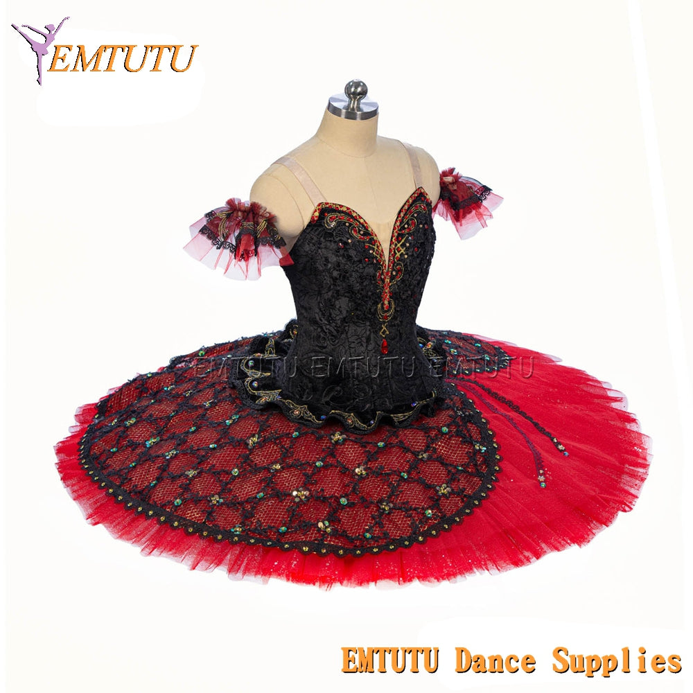 EM1471 EMTUTU Women Girls Professional Ballet Tutu Black Red Ballet Pancake Tutu Performance Classical Ballet Tutu