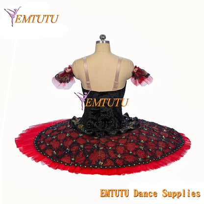 EM1471 EMTUTU Women Girls Professional Ballet Tutu Black Red Ballet Pancake Tutu Performance Classical Ballet Tutu
