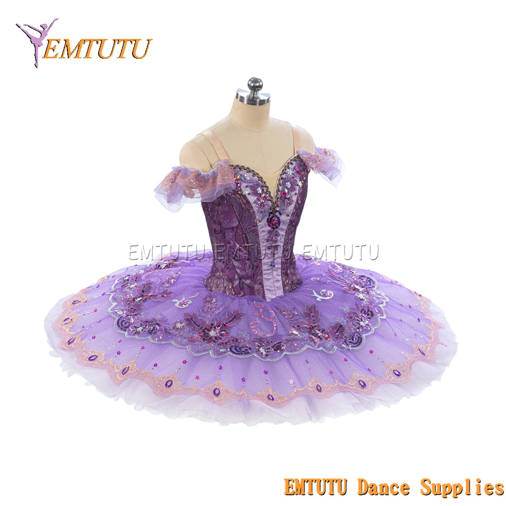 EM1472 EMTUTU Women Girls White Professional Ballet Tutu Gold Ballet Pancake Tutu Performance Classical Ballet Tutu