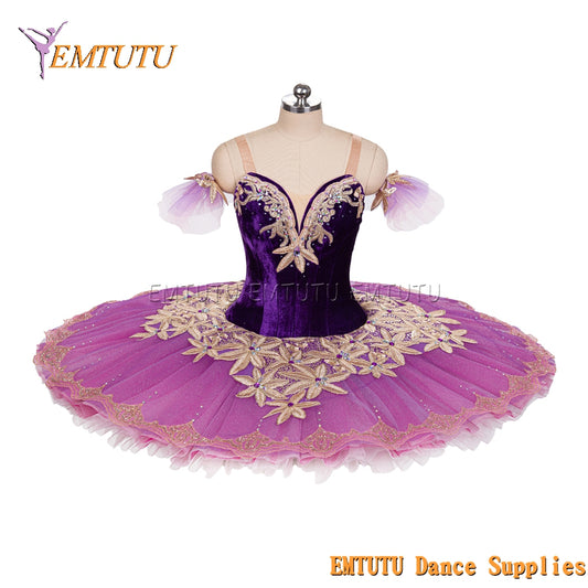 EM1476 EMTUTU Women Girls Professional Ballet Tutu Purple Black Ballet Pancake Tutu Performance Classical Ballet Tutu