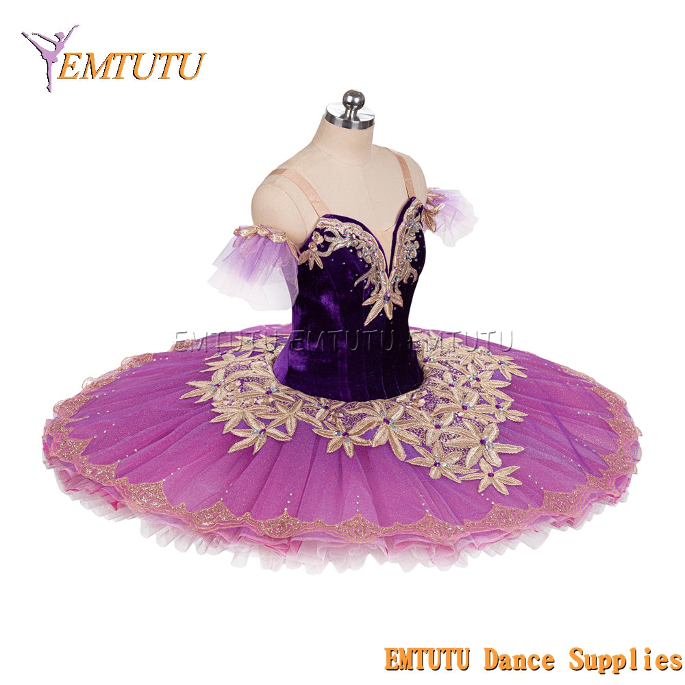 EM1476 EMTUTU Women Girls Professional Ballet Tutu Purple Black Ballet Pancake Tutu Performance Classical Ballet Tutu