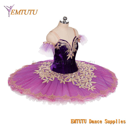 EM1476 EMTUTU Women Girls Professional Ballet Tutu Purple Black Ballet Pancake Tutu Performance Classical Ballet Tutu