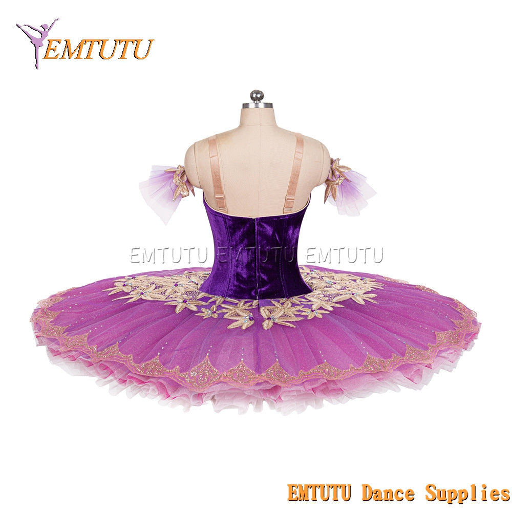 EM1476 EMTUTU Women Girls Professional Ballet Tutu Purple Black Ballet Pancake Tutu Performance Classical Ballet Tutu