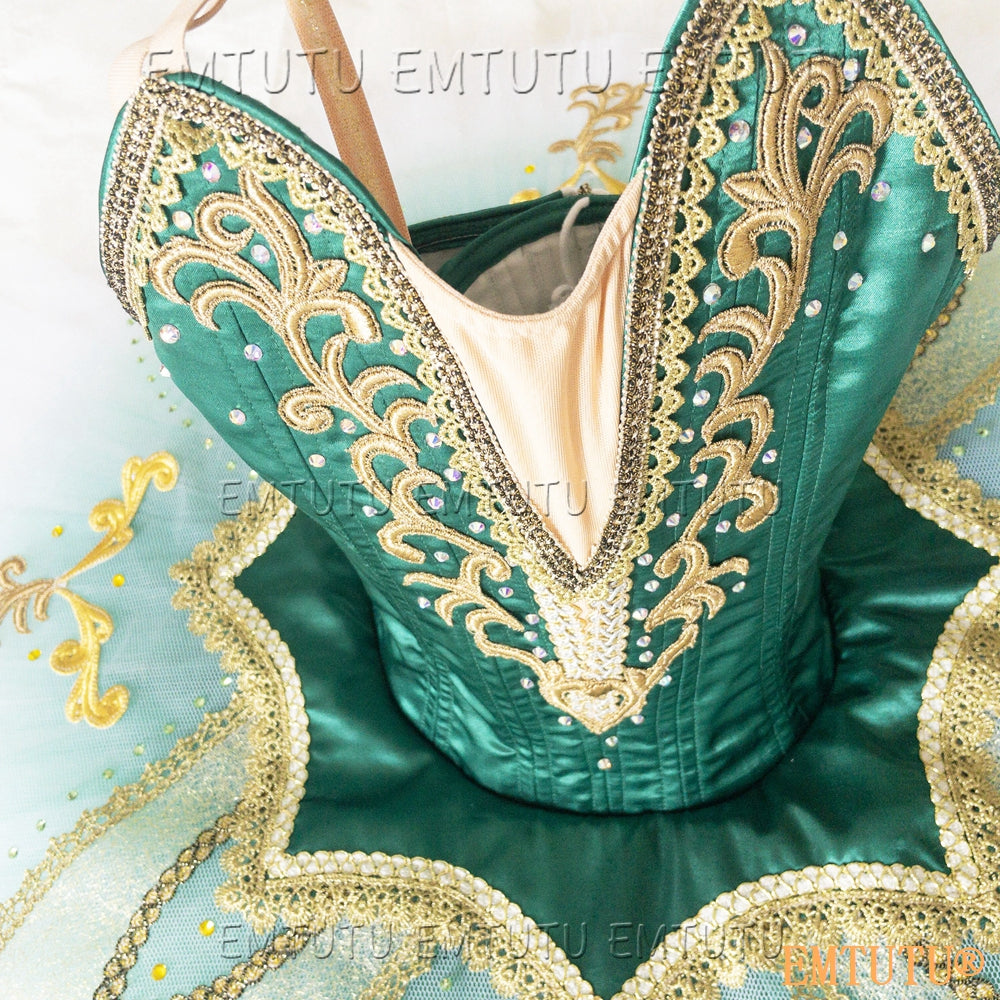 EMKB0102 EMTUTU Professional Ballet Tutu Costume Green Women Girls Custom Made Ballet Stage Pancake Tutus Dress