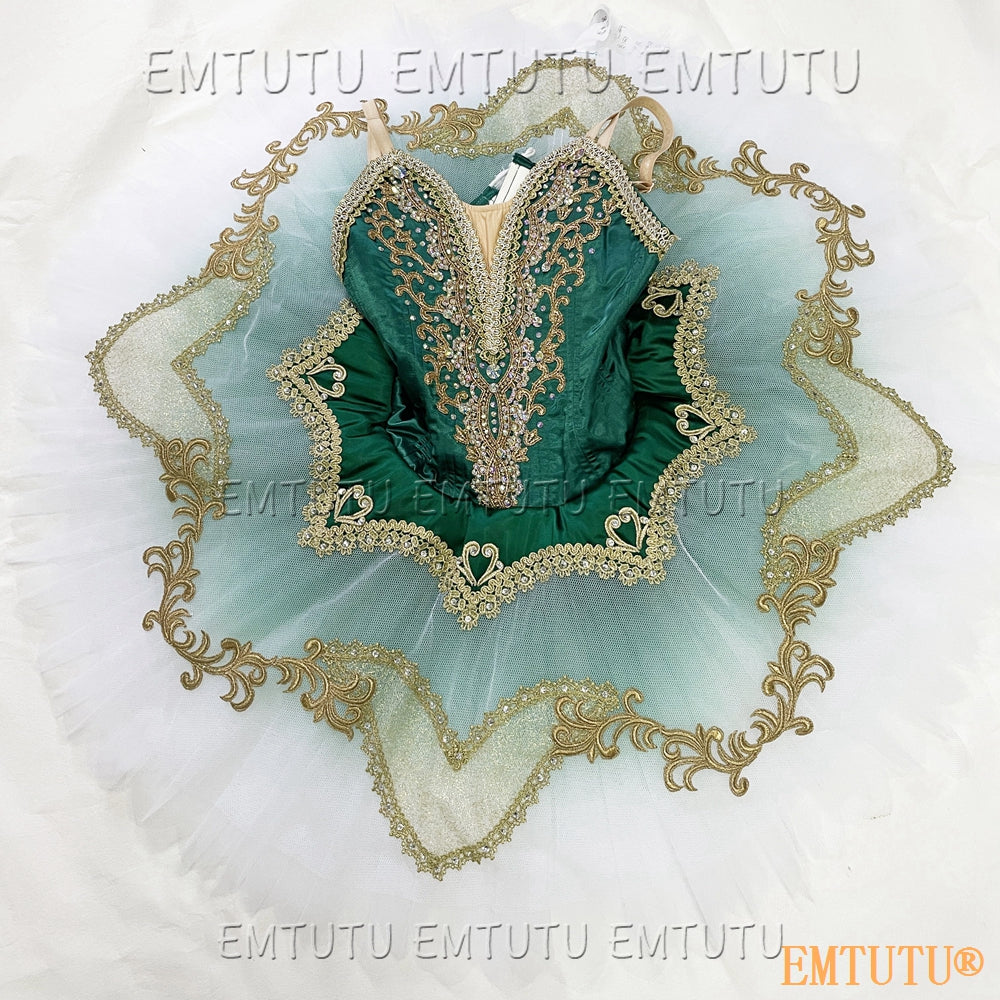 EMKB0103 EMTUTU Professional Ballet Tutu Costume Green Women Girls Custom Made Ballet Stage Pancake Tutus Dress