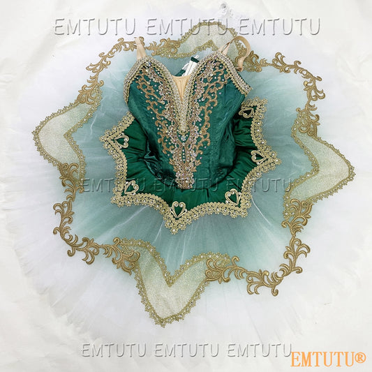 EMKB0103 EMTUTU Professional Ballet Tutu Costume Green Women Girls Custom Made Ballet Stage Pancake Tutus Dress