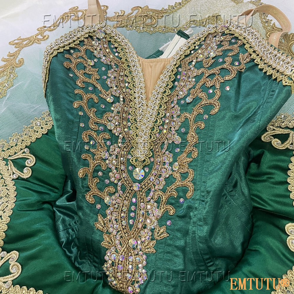 EMKB0103 EMTUTU Professional Ballet Tutu Costume Green Women Girls Custom Made Ballet Stage Pancake Tutus Dress