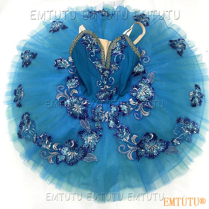 EMKB0107 EMTUTU Professional Ballet Tutu Costume Blue Women Girls Custom Made Ballet Stage Pancake Tutus Dress