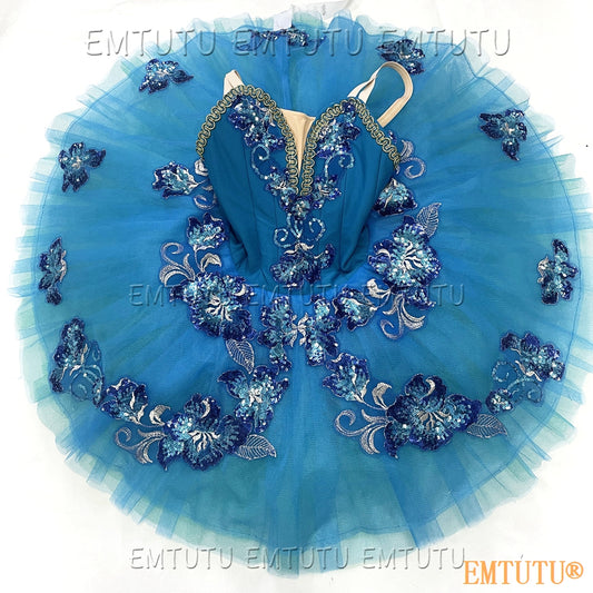 EMKB0107 EMTUTU Professional Ballet Tutu Costume Blue Women Girls Custom Made Ballet Stage Pancake Tutus Dress
