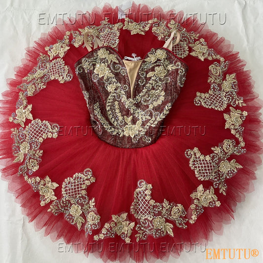 EMKB0110 EMTUTU Professional Ballet Tutu Costume Red Women Girls Custom Made Ballet Stage Pancake Tutus Dress