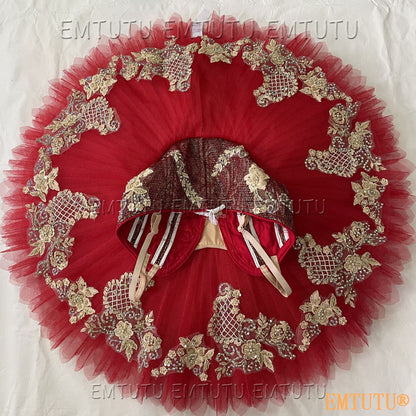 EMKB0110 EMTUTU Professional Ballet Tutu Costume Red Women Girls Custom Made Ballet Stage Pancake Tutus Dress