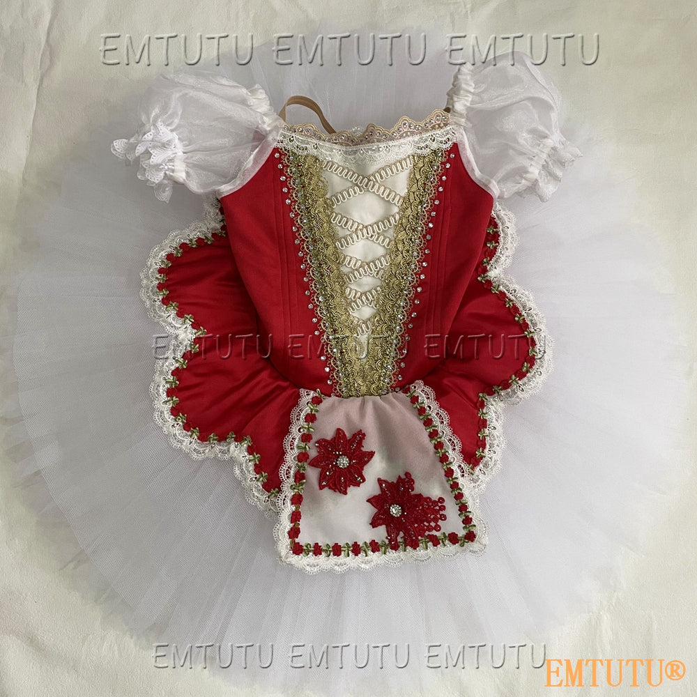EMKB0111 EMTUTU Professional Ballet Tutu Costume Red White Women Girls Custom Made Ballet Stage Pancake Tutus Dress
