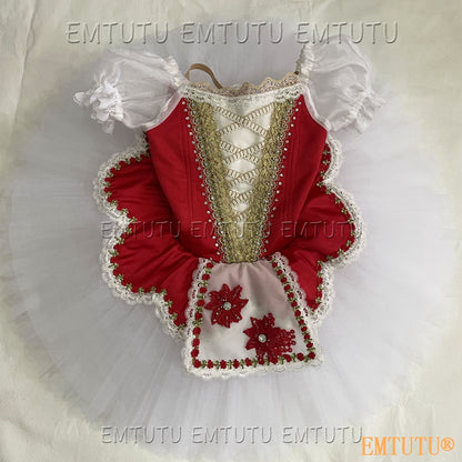 EMKB0111 EMTUTU Professional Ballet Tutu Costume Red White Women Girls Custom Made Ballet Stage Pancake Tutus Dress