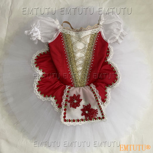 EMKB0111 EMTUTU Professional Ballet Tutu Costume Red White Women Girls Custom Made Ballet Stage Pancake Tutus Dress