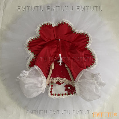 EMKB0111 EMTUTU Professional Ballet Tutu Costume Red White Women Girls Custom Made Ballet Stage Pancake Tutus Dress