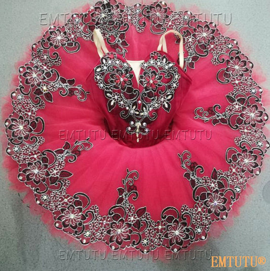EMKB0112 EMTUTU Professional Ballet Tutu Costume Red Women Girls Custom Made Ballet Stage Pancake Tutus Dress