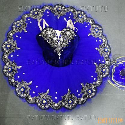 EMKB0113 EMTUTU Professional Ballet Tutu Costume Blue Women Girls Custom Made Ballet Stage Pancake Tutus Dress