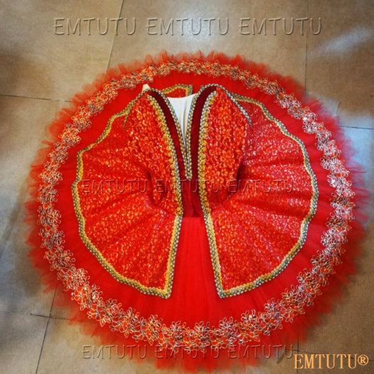 EMKB0115 EMTUTU Professional Ballet Tutu Costume Red Women Girls Custom Made Ballet Stage Pancake Tutus Dress