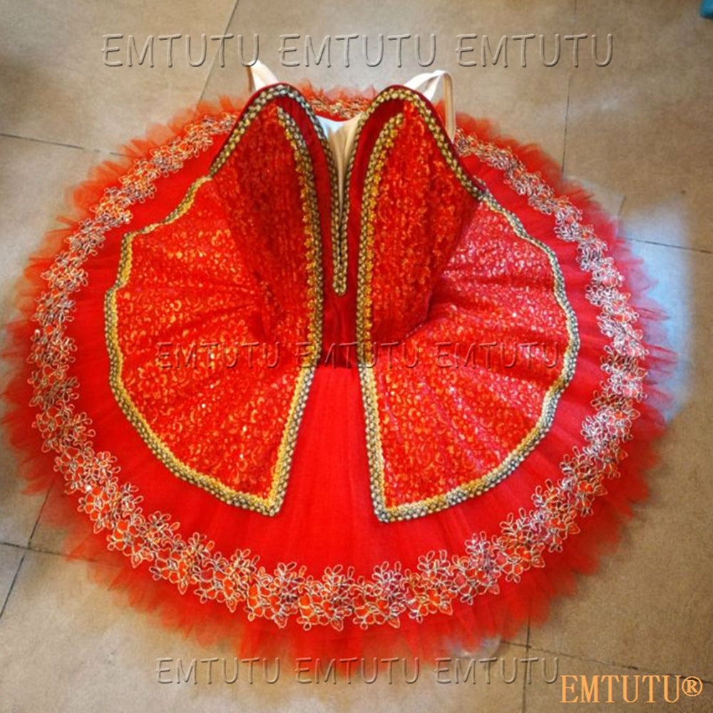 EMKB0115 EMTUTU Professional Ballet Tutu Costume Red Women Girls Custom Made Ballet Stage Pancake Tutus Dress