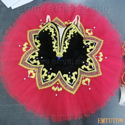 EMKB0118 EMTUTU Professional Ballet Tutu Costume Red Black Women Girls Custom Made Ballet Stage Pancake Tutus Dress