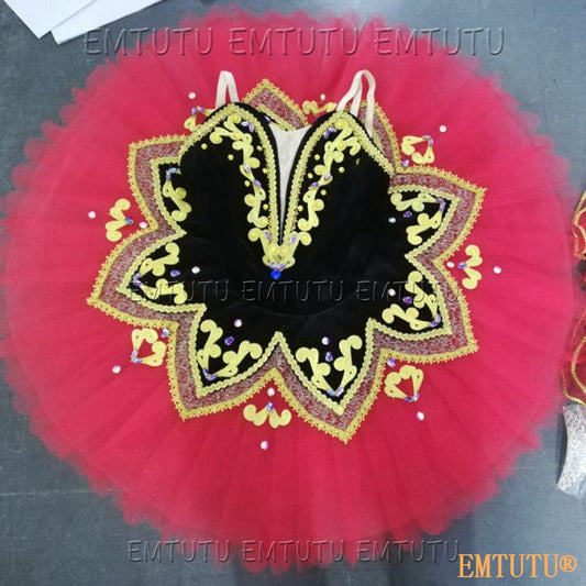 EMKB0118 EMTUTU Professional Ballet Tutu Costume Red Black Women Girls Custom Made Ballet Stage Pancake Tutus Dress